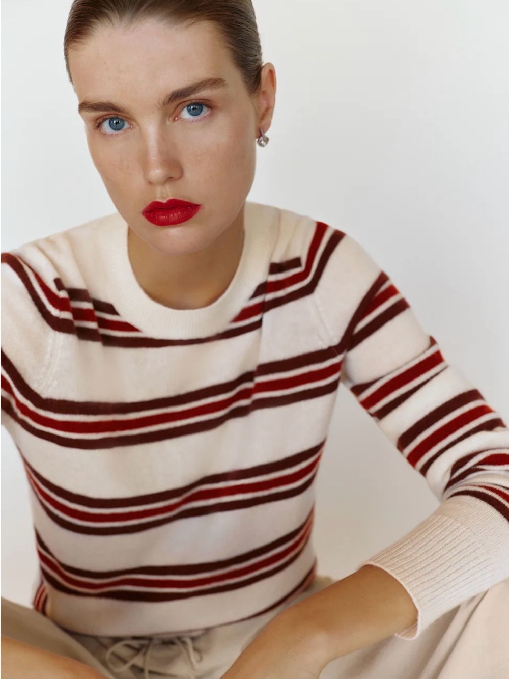 NWT Reformation Nikki Cashmere Striped Crewneck Sweater - XL